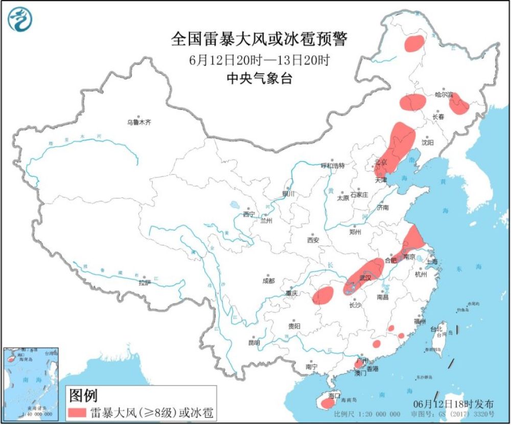 蓝色预警！全国12个省区市有8到10级雷暴大风