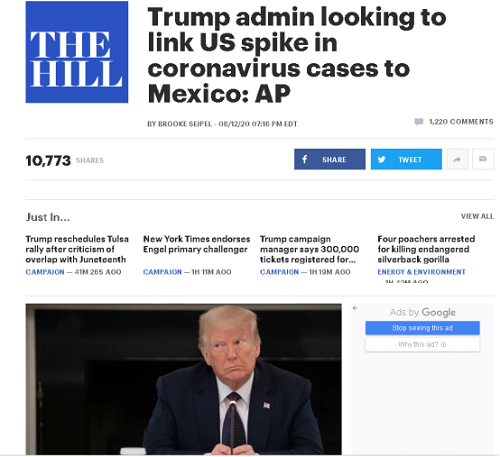 北美观察丨特朗普企图把疫情反弹“甩锅”墨西哥 美国把墨西哥当成“替罪羊”熟门熟路