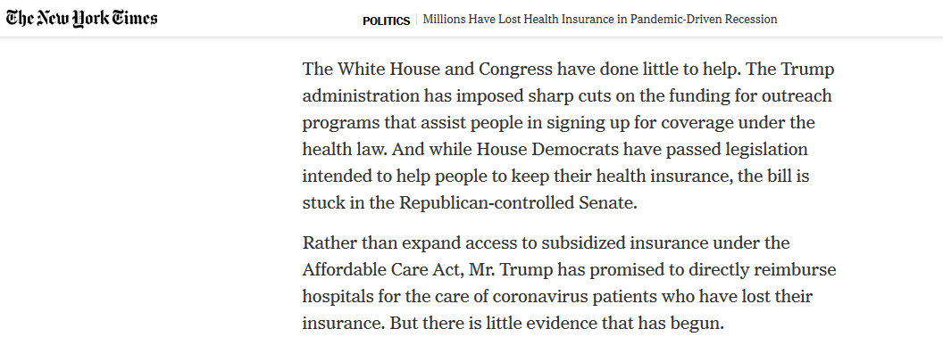 北美观察丨540万美国人因疫情失去医疗保险 联邦政府坐视不管