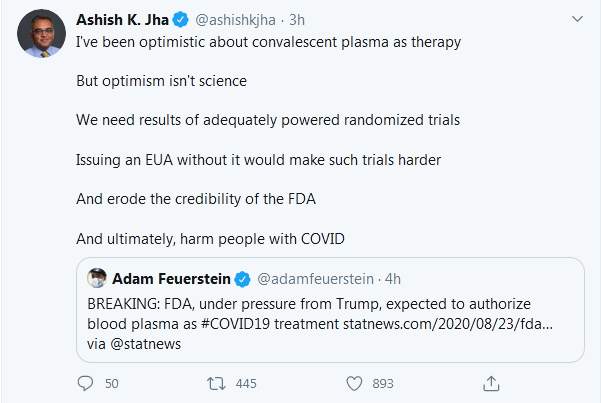 特朗普紧急授权血浆疗法治新冠，自称“重大突破”