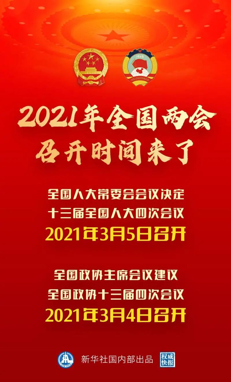 定了!2021年全国两会召开时间